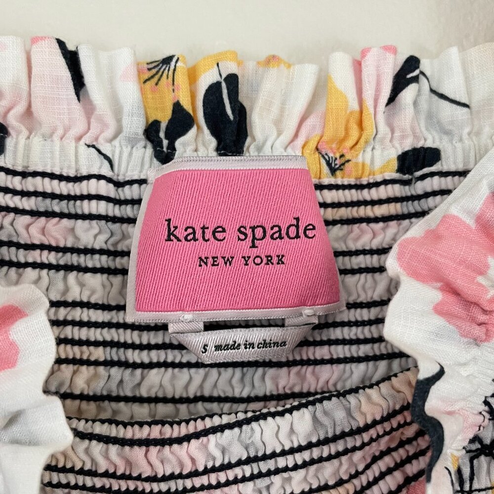 Kate Spade Lily Blooms Floral Puff Sleeve Smocked Top Size Small - Picture 3 of 5